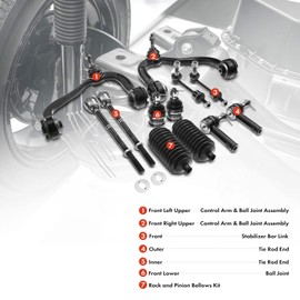 A-Premium 12Pcs Front Suspension Kit, Upper Control Arm Sway Bar Link Lower Ball Joint Inner Outer Tie Rod End, Compatible with Ford F-150 2004-2005, 4WD Only
