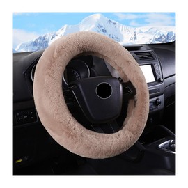 JUSTTOP Fluffy Car Steering Wheel Cover, 15 Inch Soft Fur Steering Wheel Protector for Winter Warm, Fuzzy Anti-Slip Steering Wheel Cover for Men Women, Universal Car Accessories (Light Brown)