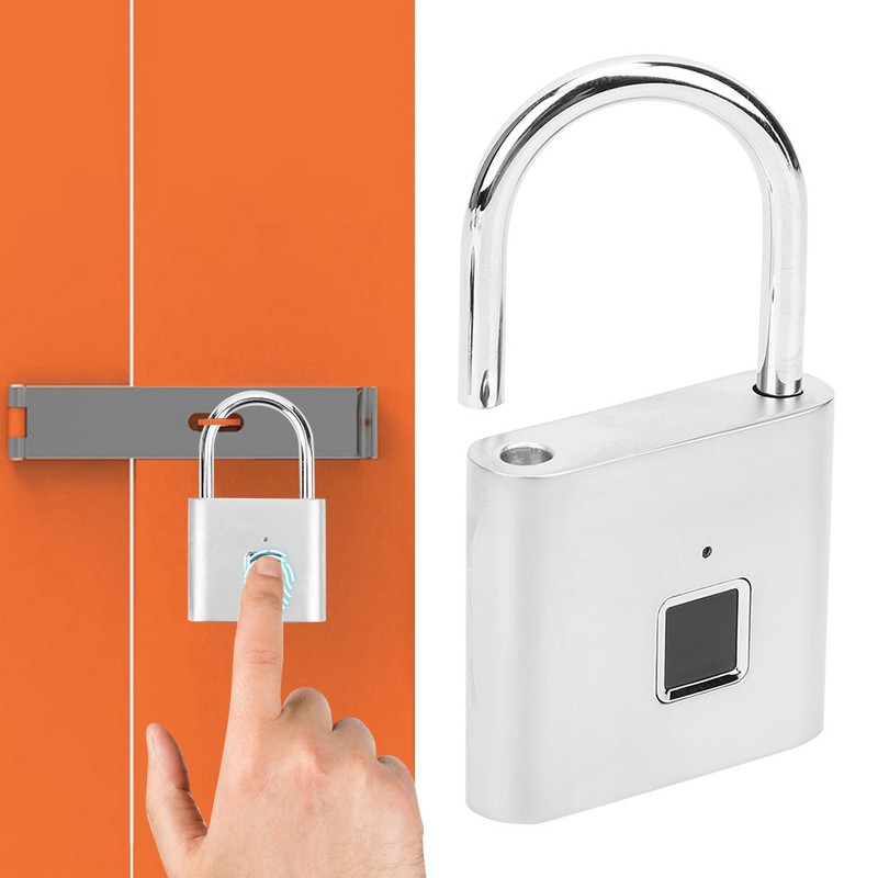 Smart Fingerprint Padlock USB Rechargeable Security LED Lock for Backpack