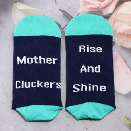 G2TUP 2 pares de calcetines Crazy Chicken Lady regalo para los amantes de los pollos, pollos y mamás calcetines de levanta y brillo madre Cluckers regalo, Rise and Shine Madre Cluckers, 20