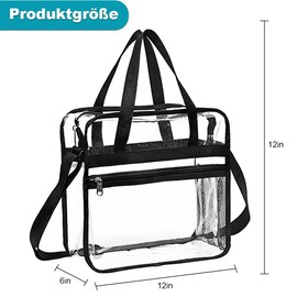 Transparent Carry Bag, 30 x 30 x 15 cm, Transparent Bag, Transparent Lunch Bag, Transparent Bag, Shoulder Bag for Gym, Work, Sports, Games, Concerts