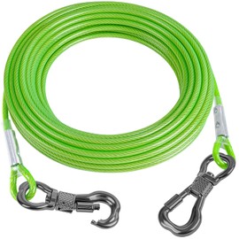 Tresbro 40FT Reflective Dog Tie Out Cable for Dogs Up to 250 Pounds, Steel Wire Dog Leash Cable with Stainless Rotatable Buckle, Lightweight and Enduring, Dog Chains Outside for Outdoor, Yard, Green