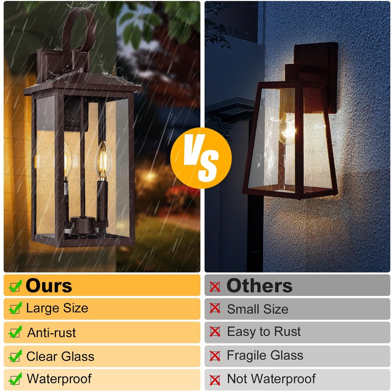 Bronze Large Porch Lights Outdoor, 18" Exterior Wall Fixture with
