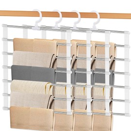 4 Pack Pants Hangers Space Saving, Portable Travel Pants Hanger, 7 Layers Multiple Metal Legging Clothes Hanger, Travel Hangers Essential Accessories for Pants Jeans Skirts Scarf Legging