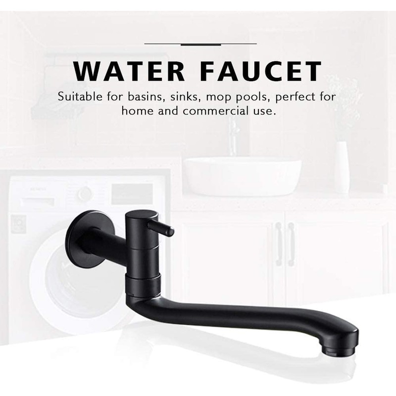 Wall-Mounted Black Cold Water Faucet Washing Machine Mop Pool Garden