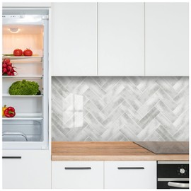 ROOMOSA 30 PCS Peel and Stick Backsplash for Kitchen - Glossy Subway Tile - 3"x 9" Self-Adhesive Stick on Wall Tile, Hard SPC Imitation Stone Glazed Mosaic (Light Gray)