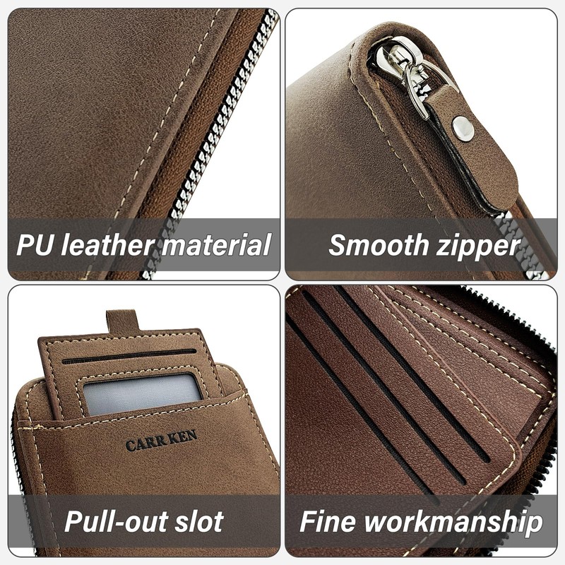FuninCrea Men's Leather Wallet with ID Sleeves and ID Window,