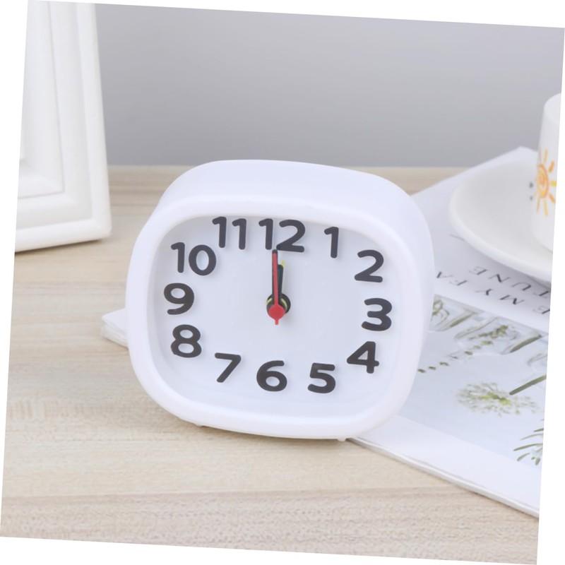 FUNOMOCYA Square Shape Alarm Clock Stylish White Desktop Timer Bright