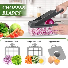 HomeHacks Vegetable Chopper Vegetable Cutter, 12 in 1 Kitchen Gadget, Dicer, Slicer, Onion Cutter, Salad, Cheese Grater & Egg Separator - Multi-Functional Veggie Chopper Lid with Handle (Grey)