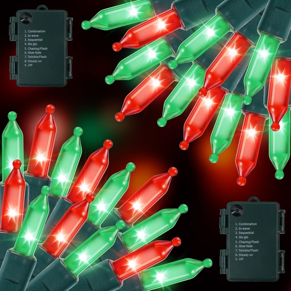 RECESKY 2 Pack Christmas String Lights with Built-in Timer -