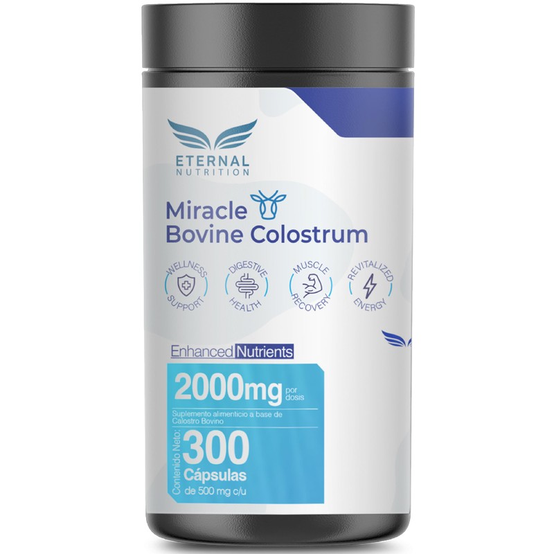ETERNAL NUTRITION Miracle: Calostro Bovino 50% IgG Puro (300 Cápsulas)