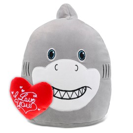 DolliBu I Love You Valentine Plush Snug-Mooshies Shark - Cute Stuffed Animal with Red Heart and Name Personalization Gift for Valentines Day, Birthday, Anniversary, Romantic Date - 10 Inches