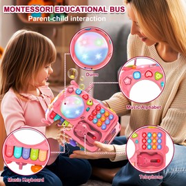 DELUTIQUE Montessori Toys for 1 Year Old Girl Gifts, Musical Toy for Baby 12-18 Months, Bus Toy with Gear, Matching Game, Sensory Learning Toddler Toys Age 1-2, 1st Birthday Gifts for Baby Girls