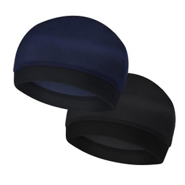 Molain 2Pcs Silky Stocking Wave Cap & Skullies - Deluxe Compression Beanies for 360, 540, 720 Waves (Black/Dark Blue)