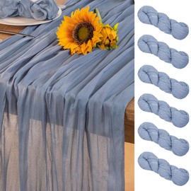 DeZerlor Dusty Blue Cheesecloth Table Runner 6 Pack Spring Boho Easter Cheese Cloth Table Runners Gauze Sheer 120 Inches Long Blue Table Decor for Marine Weddings Bridal Baby Shower Birthday Parties