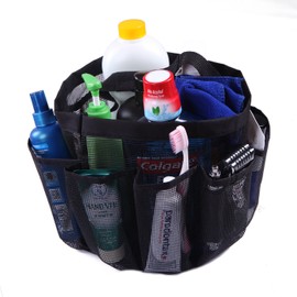 HDE Mesh Shower Caddy Portable - Quick Dry Tote for College, Camp, Bath, Dorm Essentials - Large Center Storage Basket with 7 Outer Pockets & Handles Black