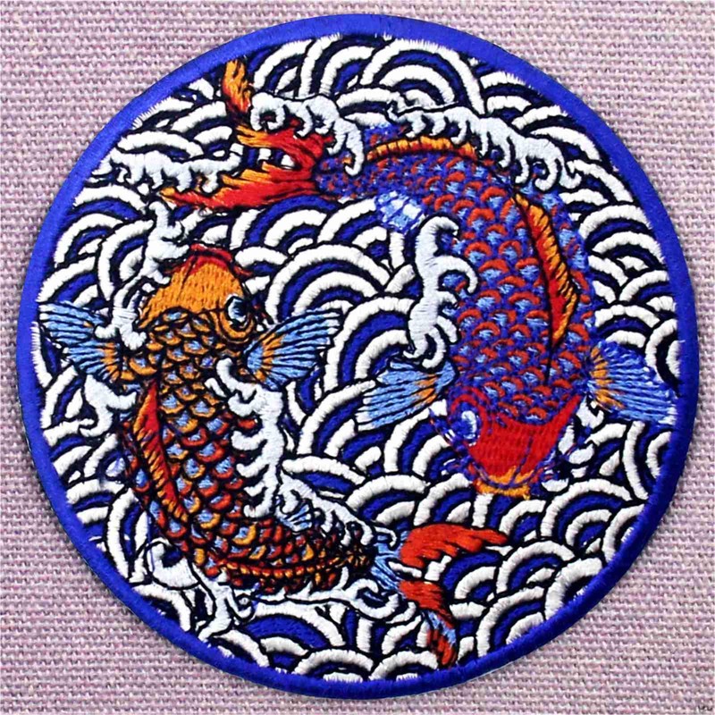 ZEGINs Koi Japanese Fish Patch Embroidered Applique Iron On Sew