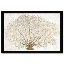 The Oliver Gal Artist Co. Nautical and Coastal Contemporary Marine Plant Texture Canvas Wall Art Gold Coral Fan Living Room Bedroom and Bathroom Home Decor 15 in x 10 in White and Gold