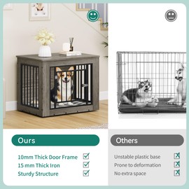 YITAHOME 32.5" L Dog Crate Furniture for Medium Dogs, 2-in-1 Iron-Wood Fusion Dog cage Indoor up to 40 lb, Side End Table, Modern Dogs Kennel with Waterproof Top, Safety Corners,Steel Lock,Grey