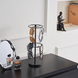 Lolalet 360 Rotating 2-Tier Glasses Stand, Glasses Storage for Multiple Glasses, Stand, Sunglasses Holder, Sunglasses Organiser for up to 24 Glasses, Glasses Holder, Glasses Holder, Black