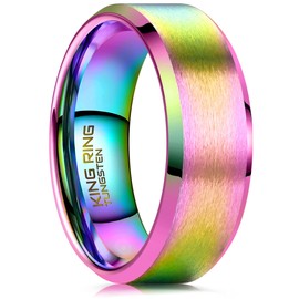 King Ring 8mm Tungsten Ring – Super Polished Matt Multicolor Mood Ring For Men & Women Rainbow Mens Wedding Band for Him & Her K13 – Multi 11