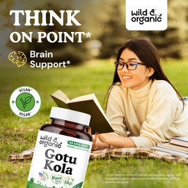 Wild & Organic Gotu Kola Capsules 600 mg - Brain & Focus Support - Gotu Kola Supplement - Centella Asiatica Powder - 120 Days of Supply - Vegan, No Fillers, Non-GMO - 120 Count