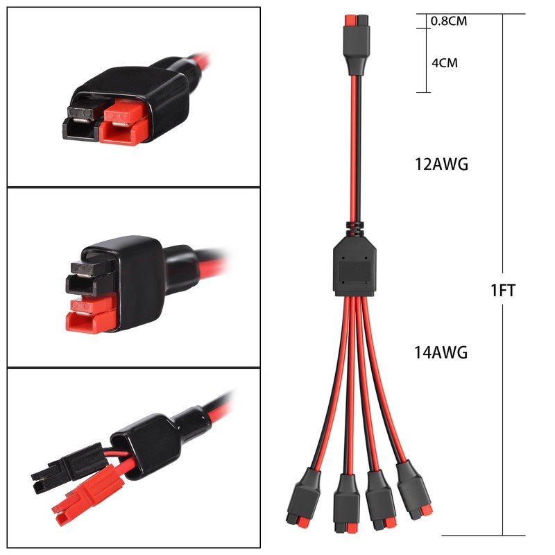 Anderson Splitter Cable,12AWG 1 to 4 Solar Charging Splitter Cable