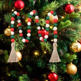 MagiDeal Wood Bead Garland with Tassels Christmas Garland Rustic Country Decor Farmhouse Wall Hanging Home Ornaments for Thanksgiving