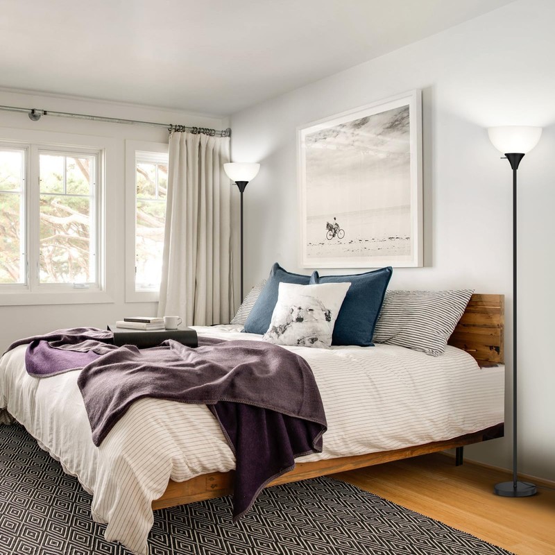 Coucrek Floor Lamp, LED Standing Lamps with White Plastic Shade,