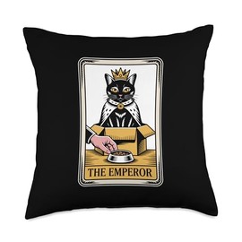 The Emperor Tarot Card Cat In Box Food Bowl Funny Cat Throw Pillow