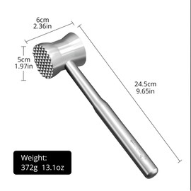 Stainless Steel Meat Tenderizer Hammer – Heavy-Duty All-Metal Design, Anti-Rust & Dishwasher Safe – Textured Surface for Steak, Chicken, Pork, and More,6 - YEAR WARRANTY