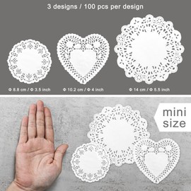 300 Sheets White Round Lace Doilies Hollow Paper Cutouts Vintage Collage Retro Decoupage 3 Small Sizes 3.5"/4"/5.5" for Scrapbooking Crafting Journal Planner (Ivy)