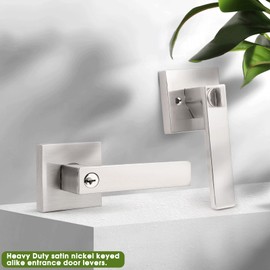 Gobrico Keyed Alike Brushed Nickel Door Handles Entrance Door Levers with Thumb-Turn Button Heavy Duty Door Locks for Right/Left Handed Door 3 Pack