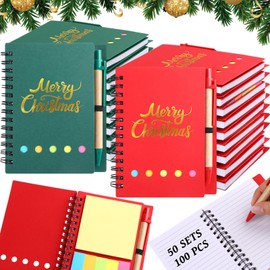 Fullhawl 50 Sets Bulk Christmas Gifts Prayer Journal Pocket Spiral Notebook with Pens Red and Green Merry Christmas Notepad Steno Pads for Church Office School Donate Operation Xmas Gifts