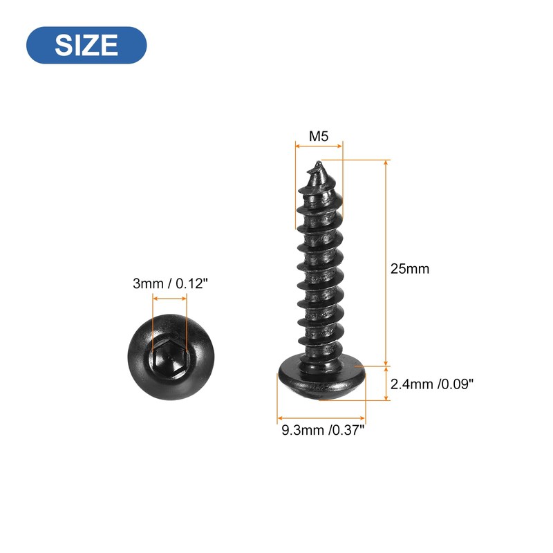 sourcing map Hex Socket Self Tapping Screws, M5 x 25mm