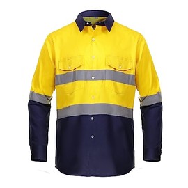 Just In Trend High Visibility Hi Vis Reflective Safety Work Shirts (Large, Yellow/Navy Blue)