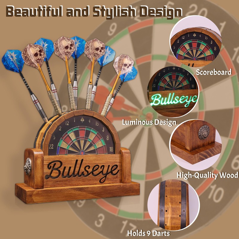 CoolGift Mart Light Up Dart Stand, Wooden Dart Holder with