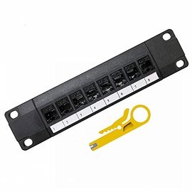Yankok [CAT5/5e 8 Port Feed Through Patch Panel] with Built-in Pass Through Coupler Rack Wall Mount 1U Unshielded (Come with Mini Punch Down Tool)