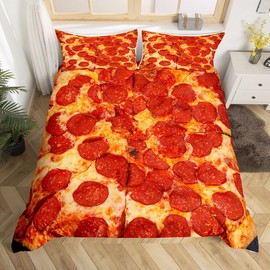 Erosebridal Pizza Duvet Cover Full for Kids Adults,Realistic Funny Food Bedding Set for Boys Girls Room Decor,Pepperoni Sausage Comforter Cover Novelty Gifts Pizza Quilt Cover 3Pcs