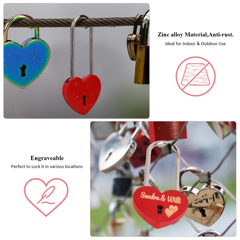 VeYocilk 10 PCS Red Love Lock Heart Shaped Lock Cute