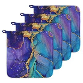 GAIIIIYOU Purple Marbling Printed Washcloths Set of 4 Golden Foil Lines Face Cloths Absorbent Coral Fleece Hanging Towel