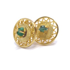 Handmade Bronze & 24Kt Gold Plated Filigree Earrings by D'Mundo Accesorios. Raw Emeralds Stud Earrings. Natural Stone Stud Earings
