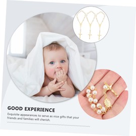 LABRIMP Handmade Glass Pearl Cross Bracelet Rosary Beads Catholic for Baptism Favors