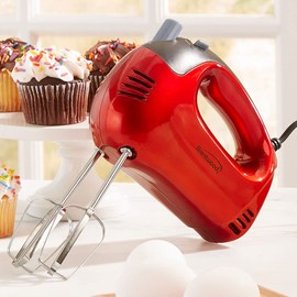 Brentwood Electric Hand Mixer Lightweight 5-Speed, Red