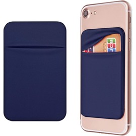 PeakTrend Cell Phone Pocket Self Adhesive Card Holder Stick On Wallet Sleeve with Adhesive RFID Card ID Credit Card ATM Card Holder storage for Phone Android (Blue)