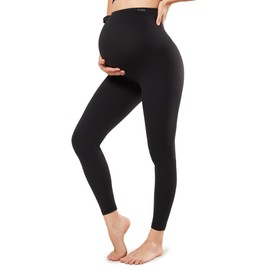 Yvette Maternity Leggings Over The Belly High Waisted Stretch Pregnancy Yoga Pants Non See-Through Buttery Soft,Black,M