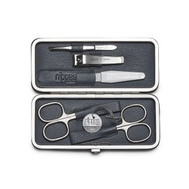 nippes Solingen Diamond Manicure Set, 5 Pieces, Lamb Nappa Case with Frame and Leather Lining Inside, Nail Set Made in Germany, Nail Care Set with Nickel-Plated Instruments
