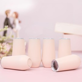 Lifecapido 6 Pack Stemless Champagne Tumblers, 6oz Champagne Insulated Tumblers, Champagne Flute Tumbler, Stainless Steel Unbreakable Stemless Champagne Glass for Wedding Christmas Party Bride Shower