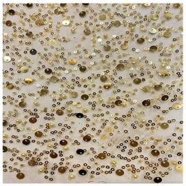 SHTGOI 1 Yard Sequin Bead Tube Net Tulle Fabric 125cm Wide Sequin Fabric Glitter Embroidery Mesh Embroidery Fabric Upholstery Fabric for DIY Clothing Sewing Home Decor Gold