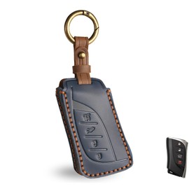 OLLEN Screws-Free Premium Leather for Key Fob Cover, Fit for Lexus ES LS LC RX NX LX TX GX Series 2018-2025~, Key Holder Protector, Blue